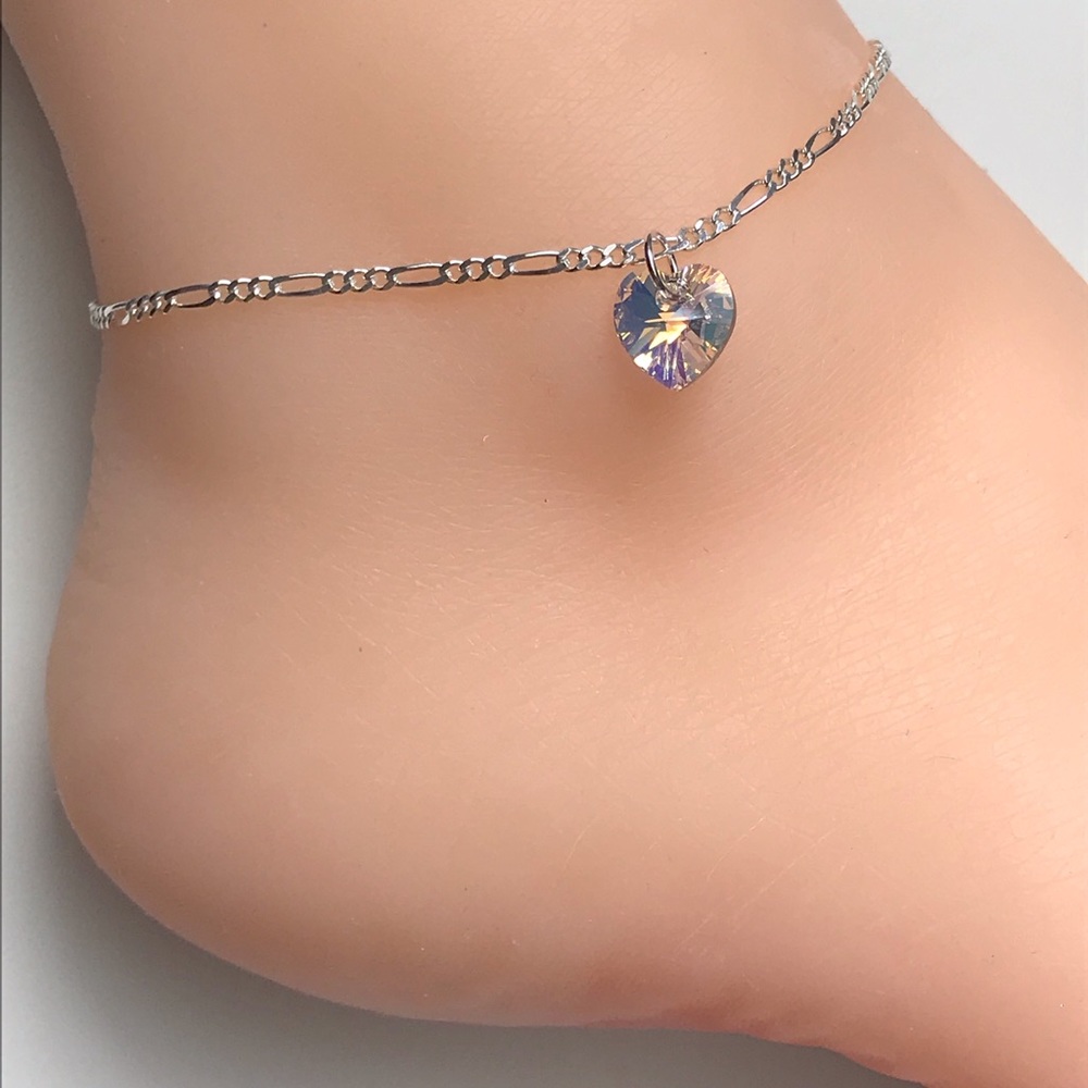 Sterling Silver Crystal Heart Anklet